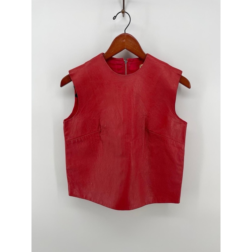 Rare VTG Patty Woodard California Red Leather Top Blouse Sleeveless Zip Back